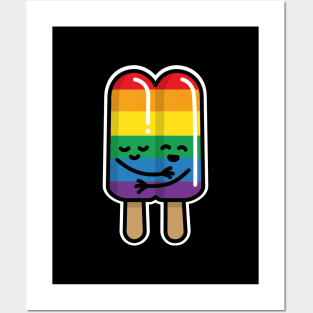 Lesbian Gay couple popsicle Rainbow flag LGBT love Posters and Art